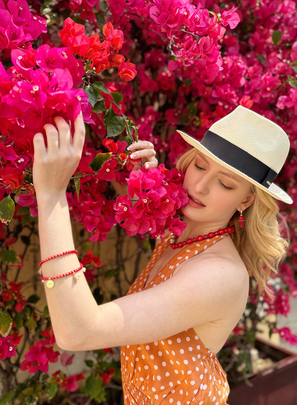 Double Layer Coral with Evil Eye Charm Bracelet/Choker JB001 - FARRA