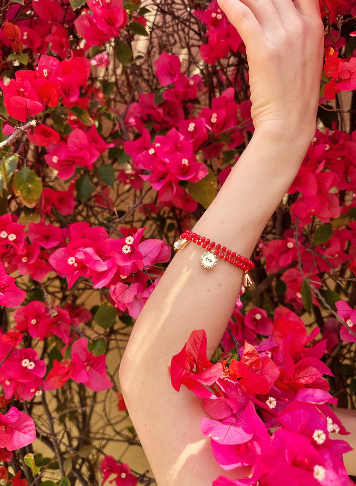 Double Layer Coral with Evil Eye Charm Bracelet/Choker JB001 - FARRA