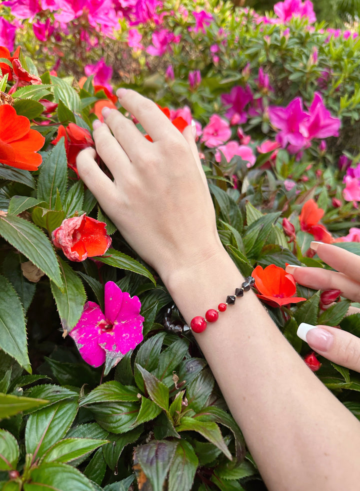 Natural Garnet with Red Coral Adjustable Bracelet JB002 - FARRA