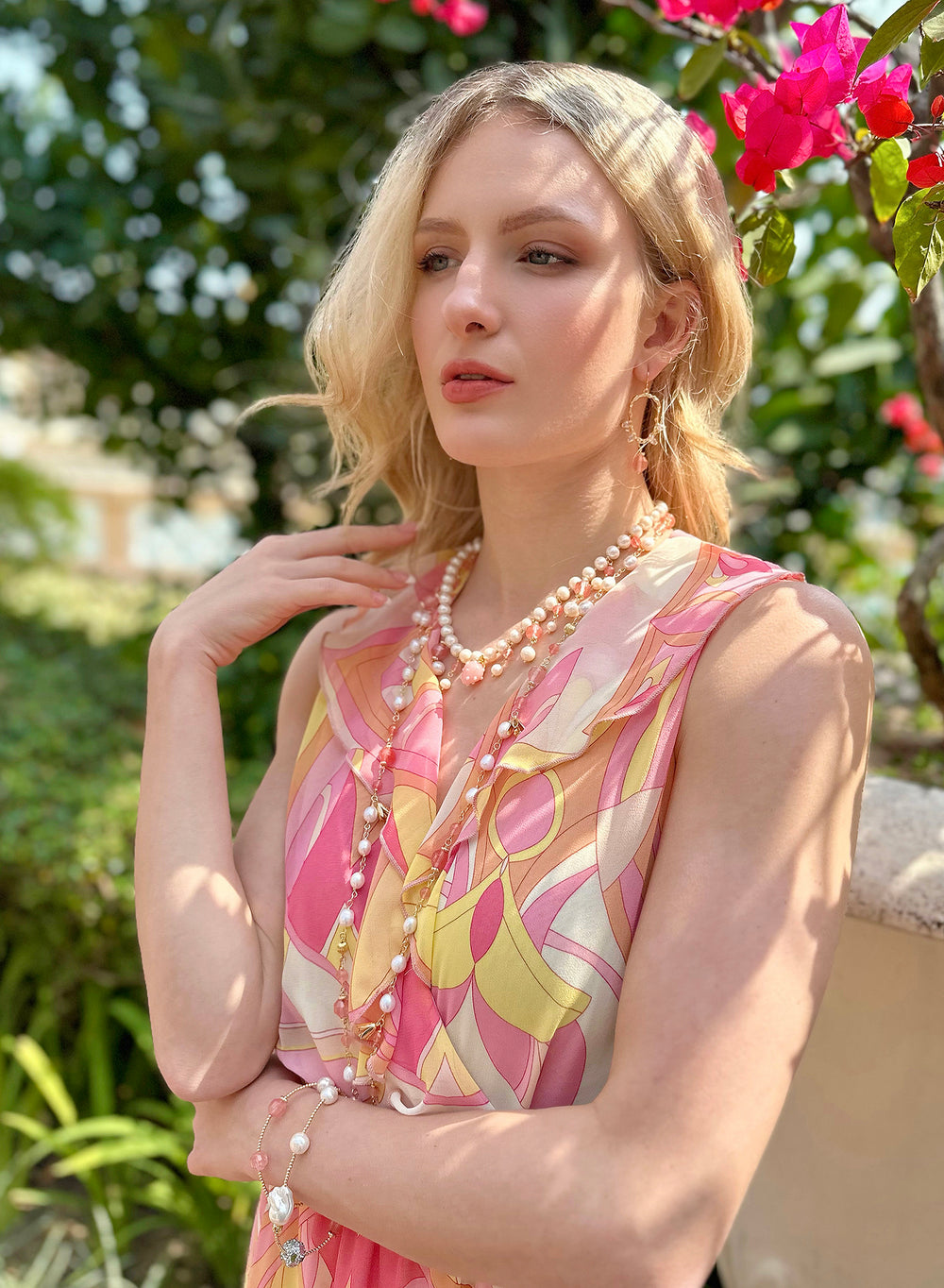 Freshwater Pearls With Watermelon Quartz Statement Necklace JN012 - FARRA