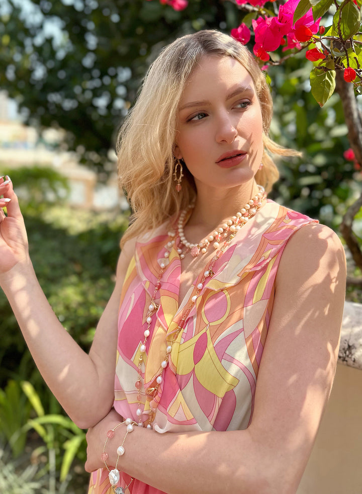 Watermelon Quartz With Freshwater Pearls Multi-Way Necklace JN013 - FARRA