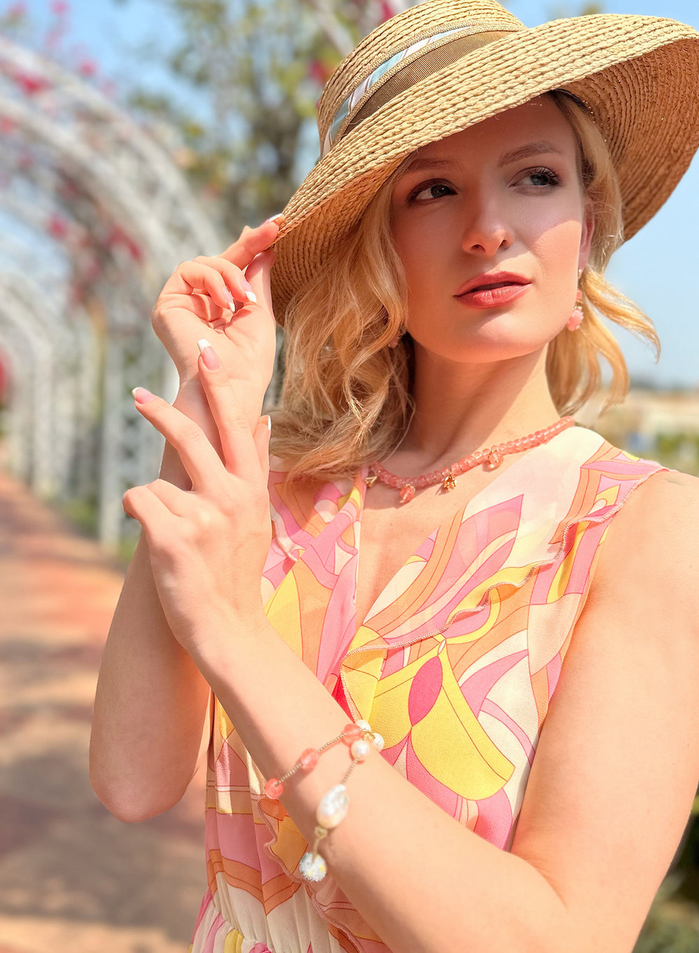 Watermelon Quartz Dangle Necklace JN011 - FARRA