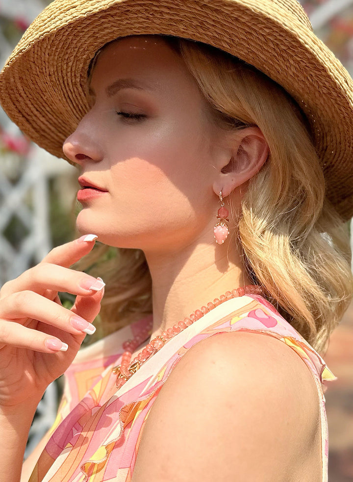 Watermelon Quartz With Strawberry Glass Dangle Earrings JE009 - FARRA