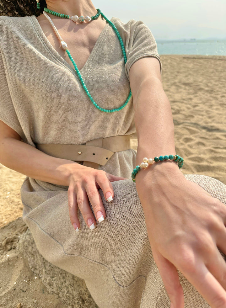 Freshwater Pearls and Amazonite Long Necklace JN058 - FARRA