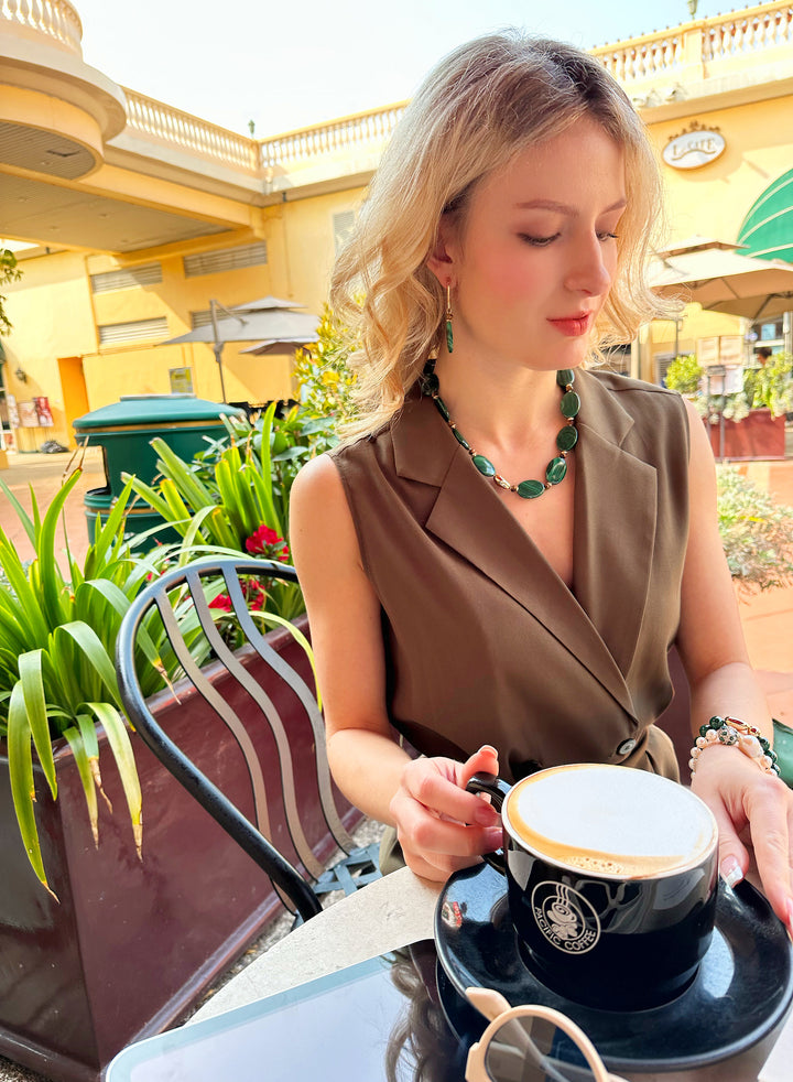 Oval Malachite Statement Necklace JN051 - FARRA