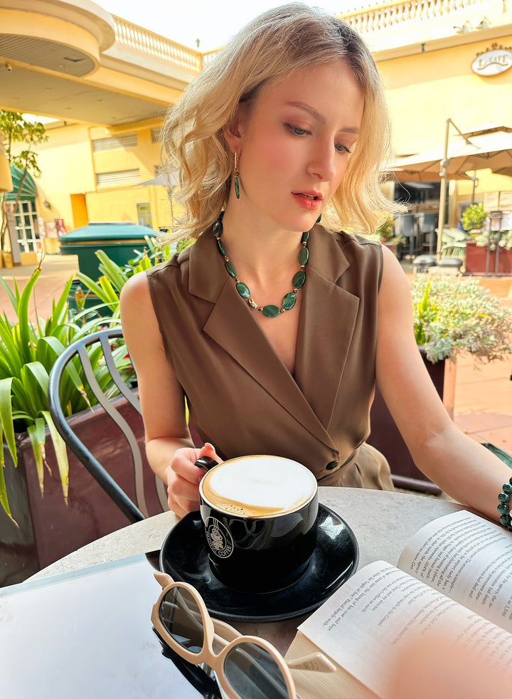 Oval Malachite Statement Necklace JN051 - FARRA