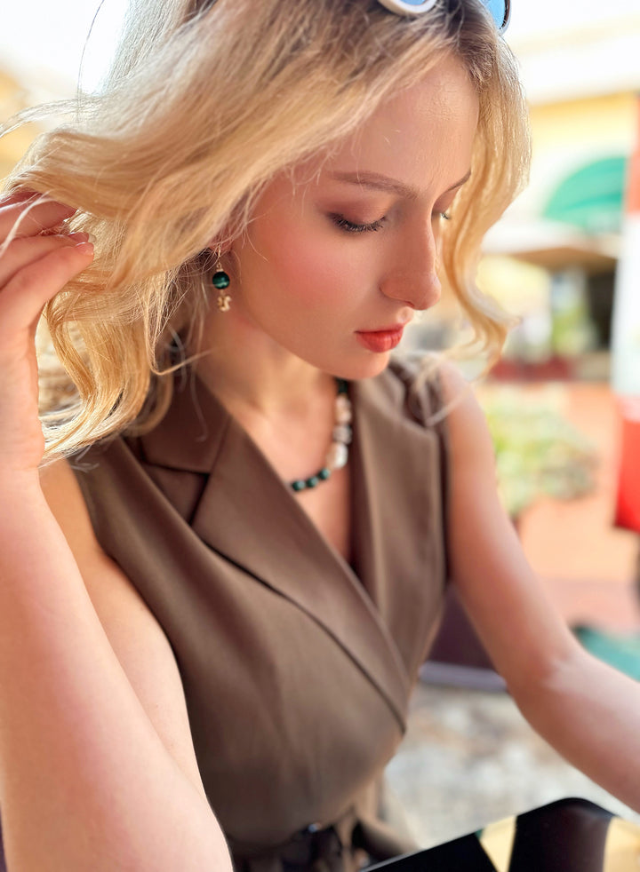 Malachite With Squirrel Clip-on Earrings JE035 - FARRA