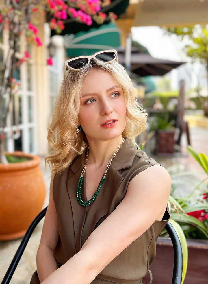 Malachite Double Layers Chain Minimalist Necklace JN052 - FARRA