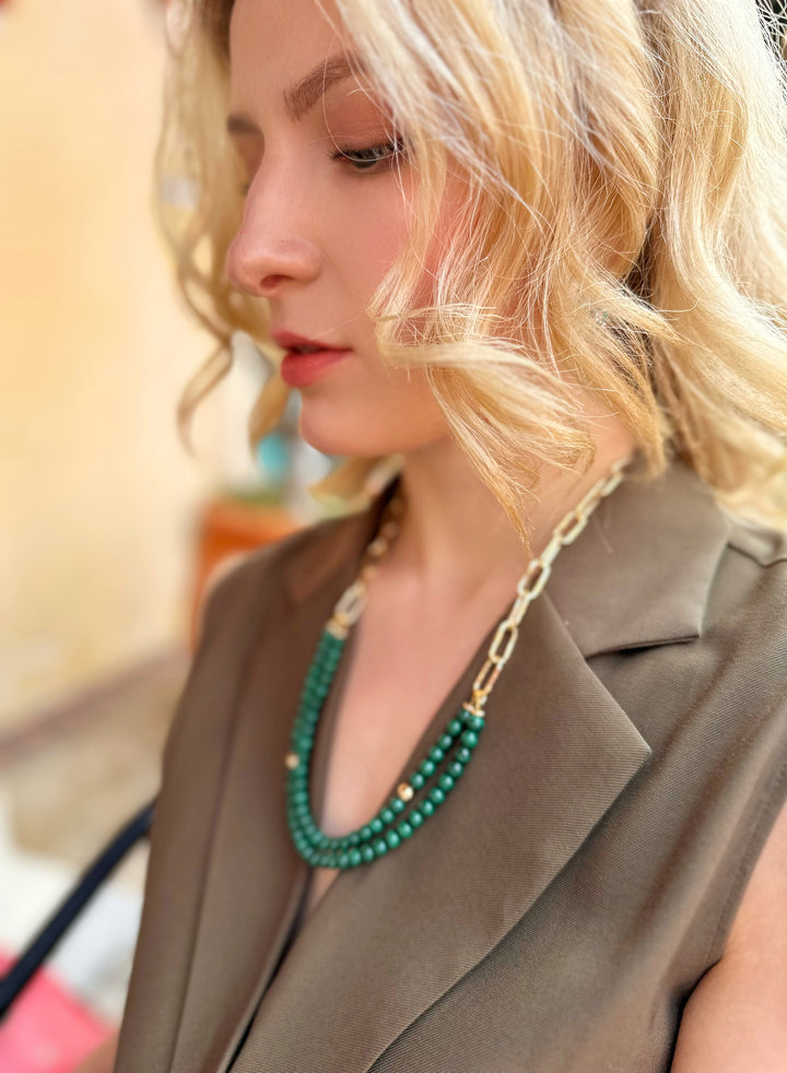 Malachite Double Layers Chain Minimalist Necklace JN052 - FARRA