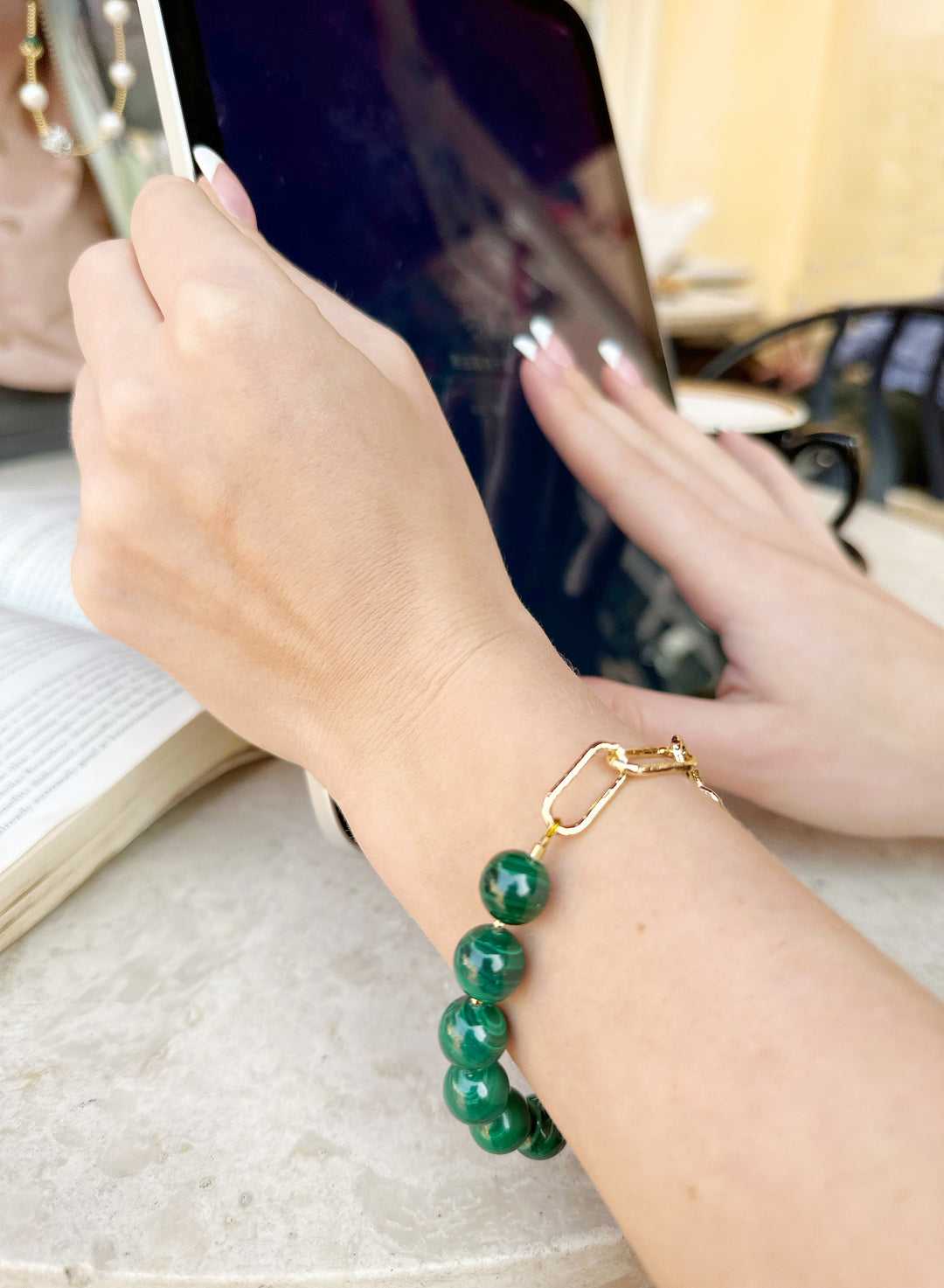 Round malachite Adjustable Chain Contemporary Bracelet JB017 - FARRA