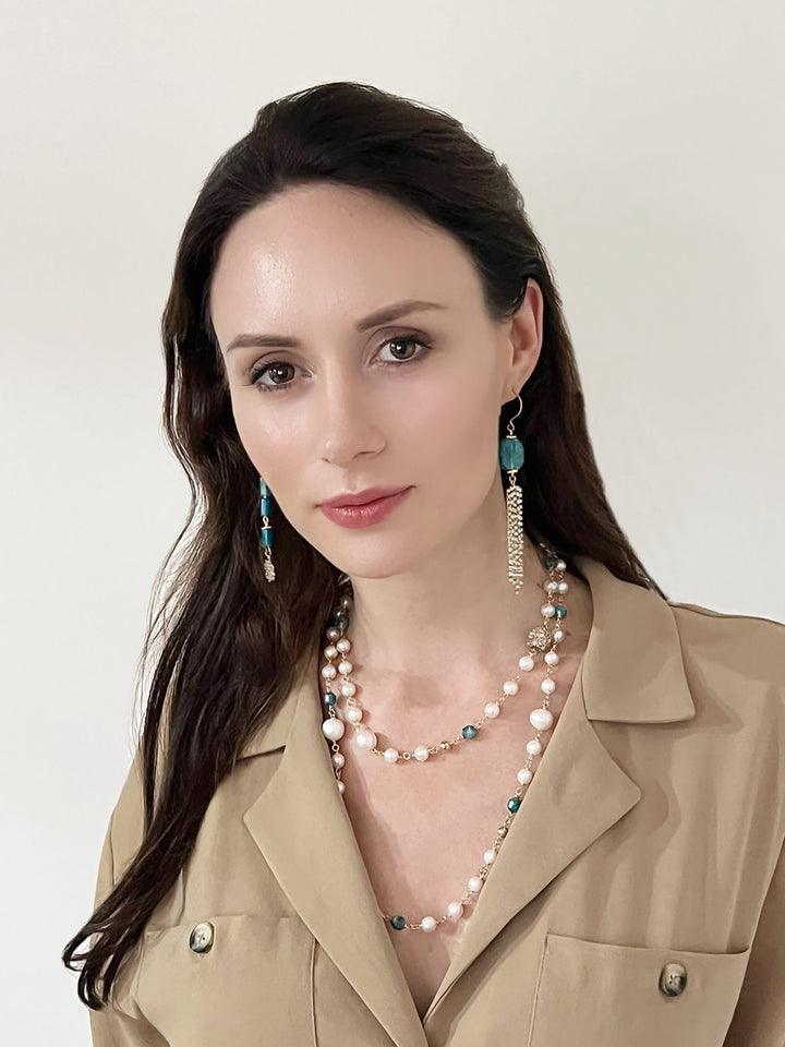 Freshwater Pearls With Blue Apatite Multi-Way Necklace GN007 - FARRA