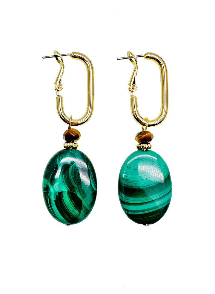 Oval Malachite Dangle Earrings JE037 - FARRA