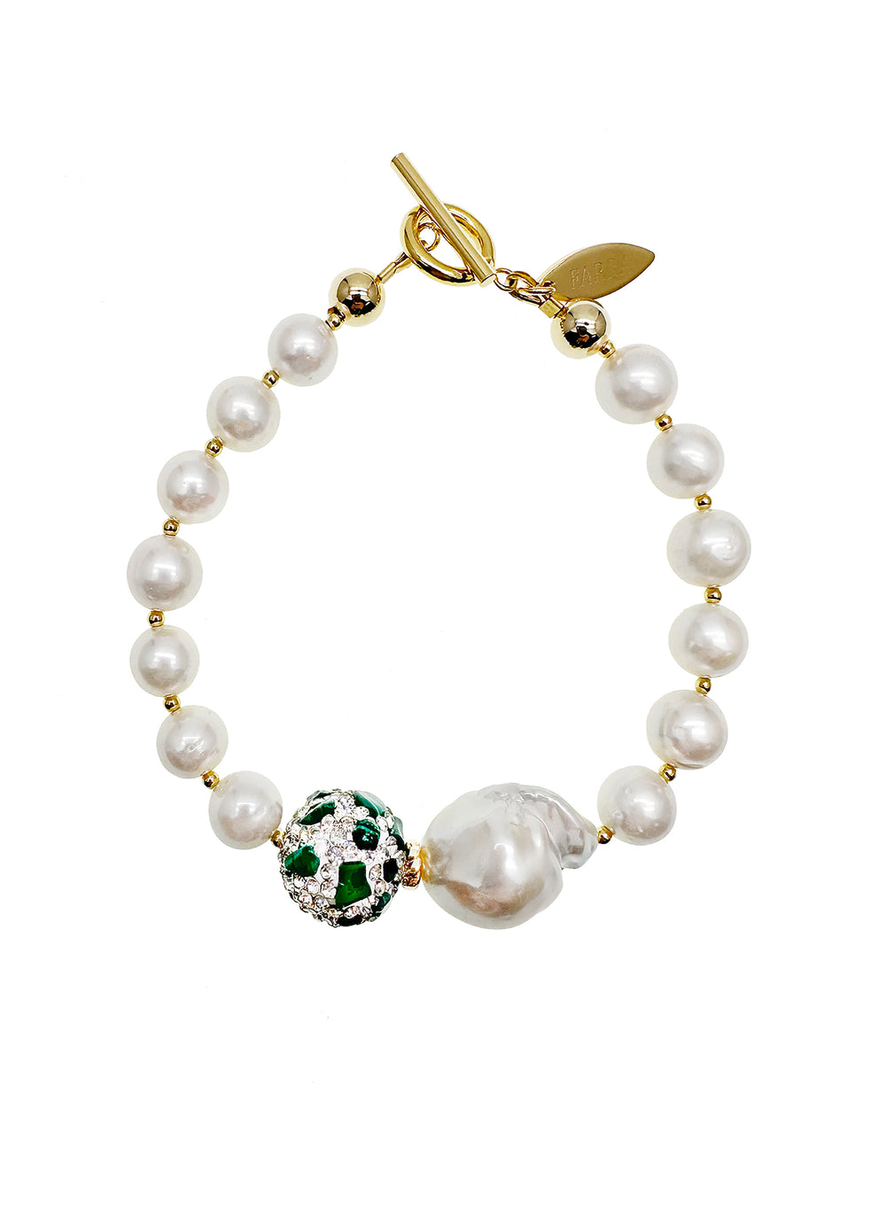 Freshwater Pearls With Rhinestones Bordered Malachite Bracelet JB018 - FARRA