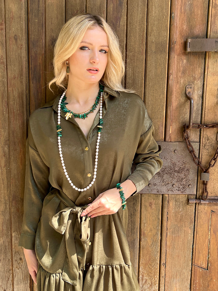 Hawaiian Chips Malachite With Chain Stylish Necklace HN028 - FARRA