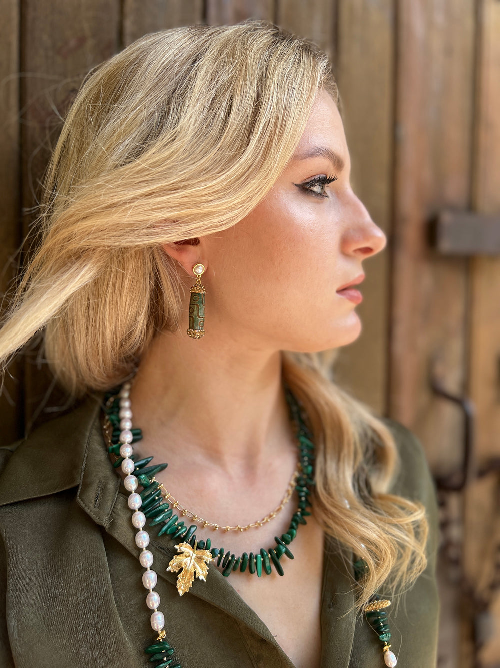 Hawaiian Chips Malachite With Chain Stylish Necklace HN028 - FARRA