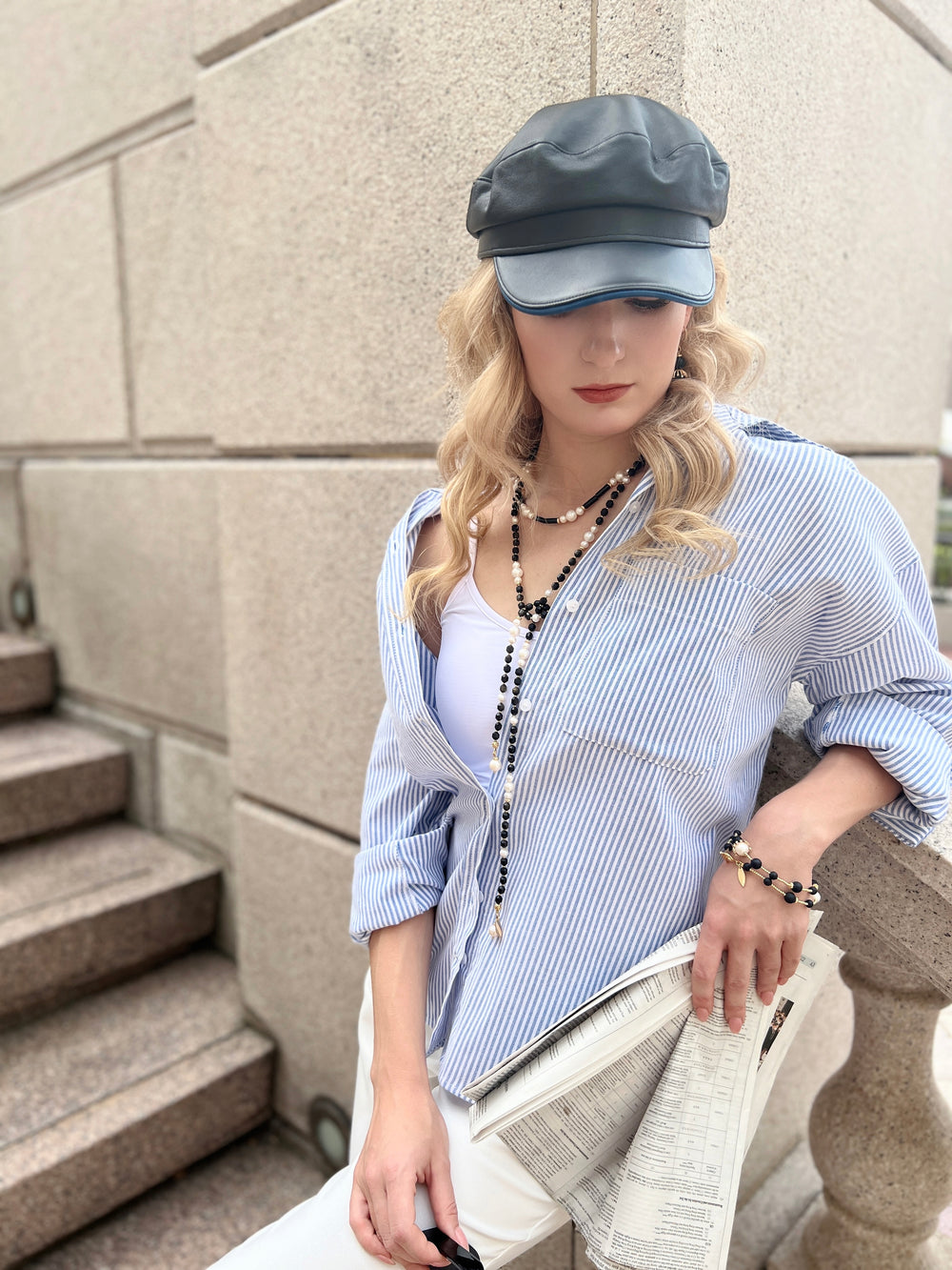 Black Obsidian And White Pearls Multiway Necklace HN040 - FARRA