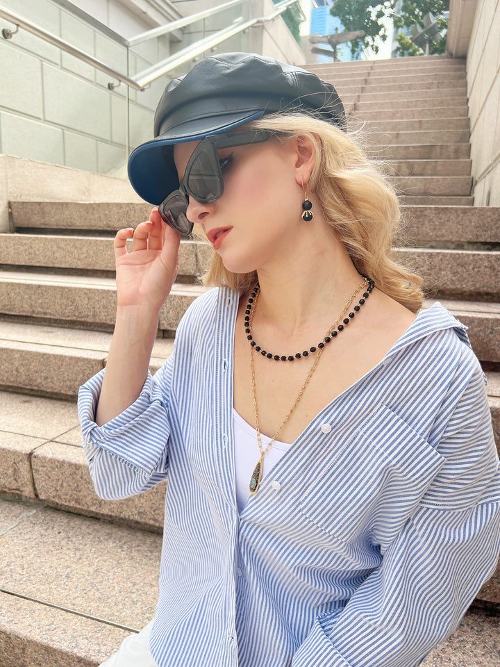 Black Agate  Hook Earrings HE025 - FARRA