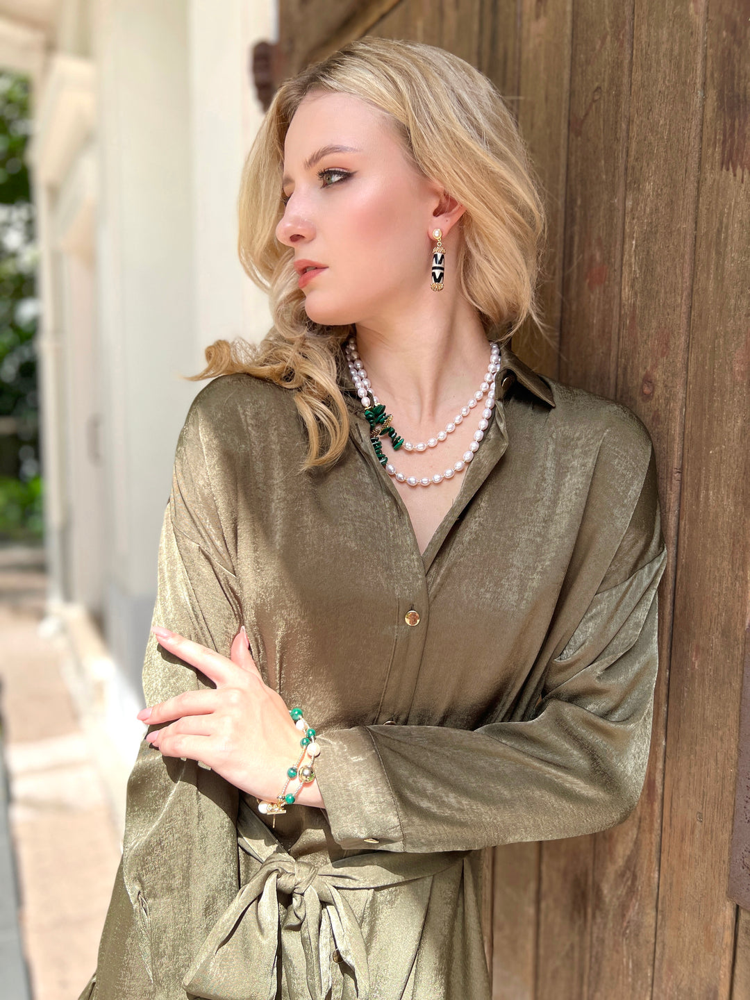 Freshwater Pearls With Malachite Sticks Multi-Way Necklace HN030 - FARRA