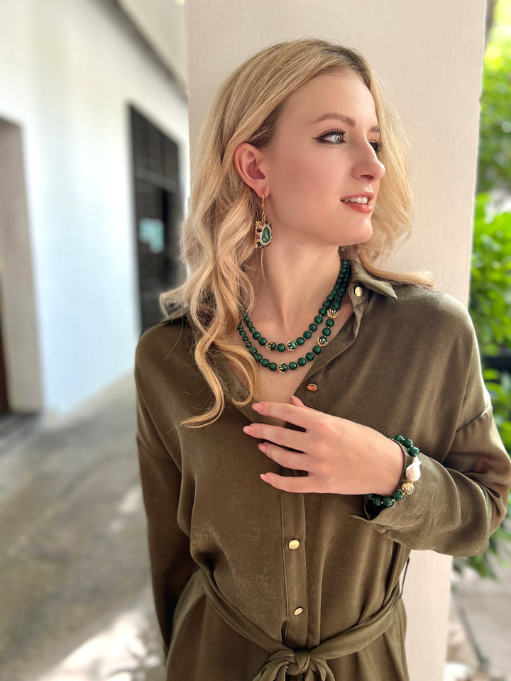 Malachite Double Layers Stunning Necklace HN026 - FARRA