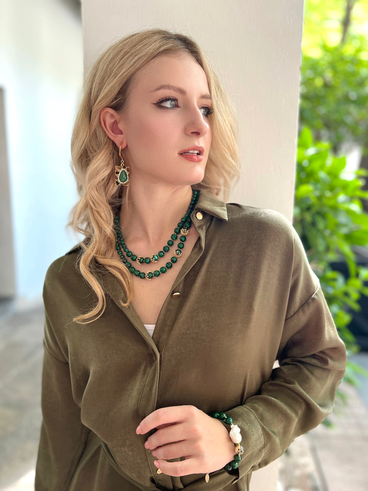 Tourmaline With Green Jade Hook Earrings HE018 - FARRA