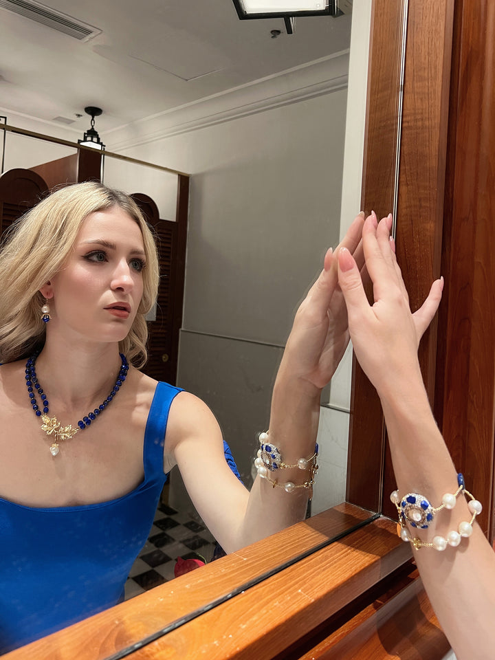 Irregular Freshwater Pearls With Lapis Dangle Earrings HE003 - FARRA