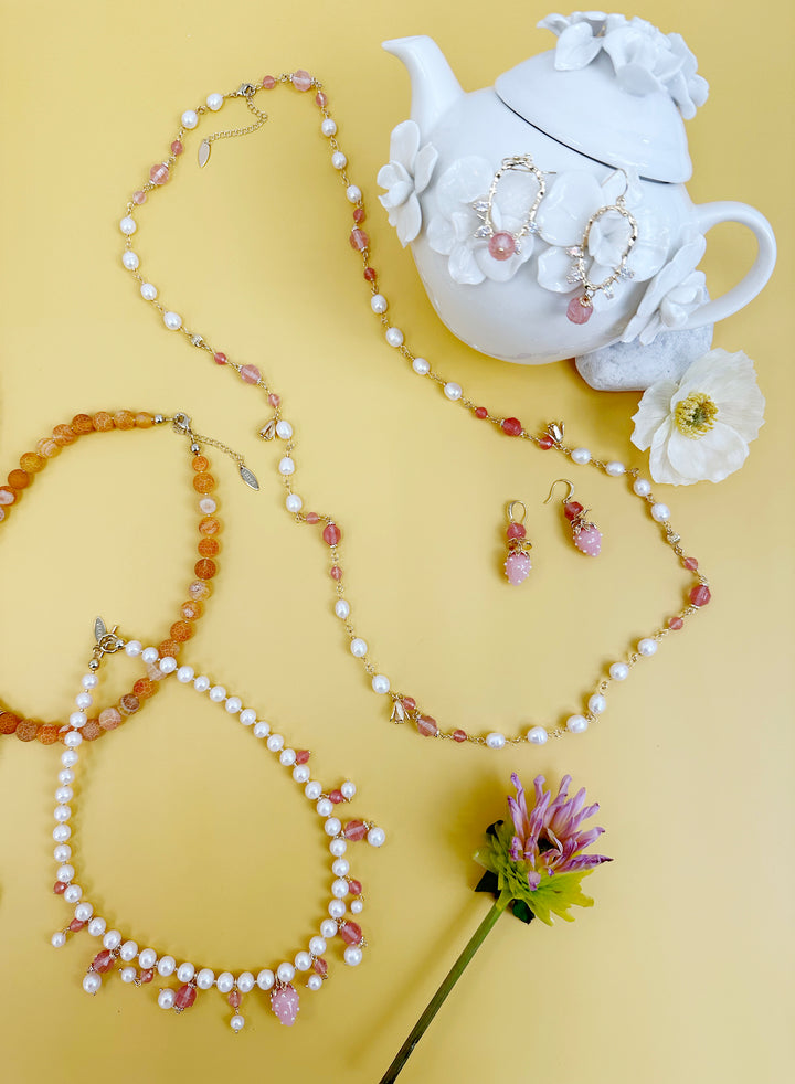 Watermelon Quartz With Freshwater Pearls Multi-Way Necklace JN013 - FARRA