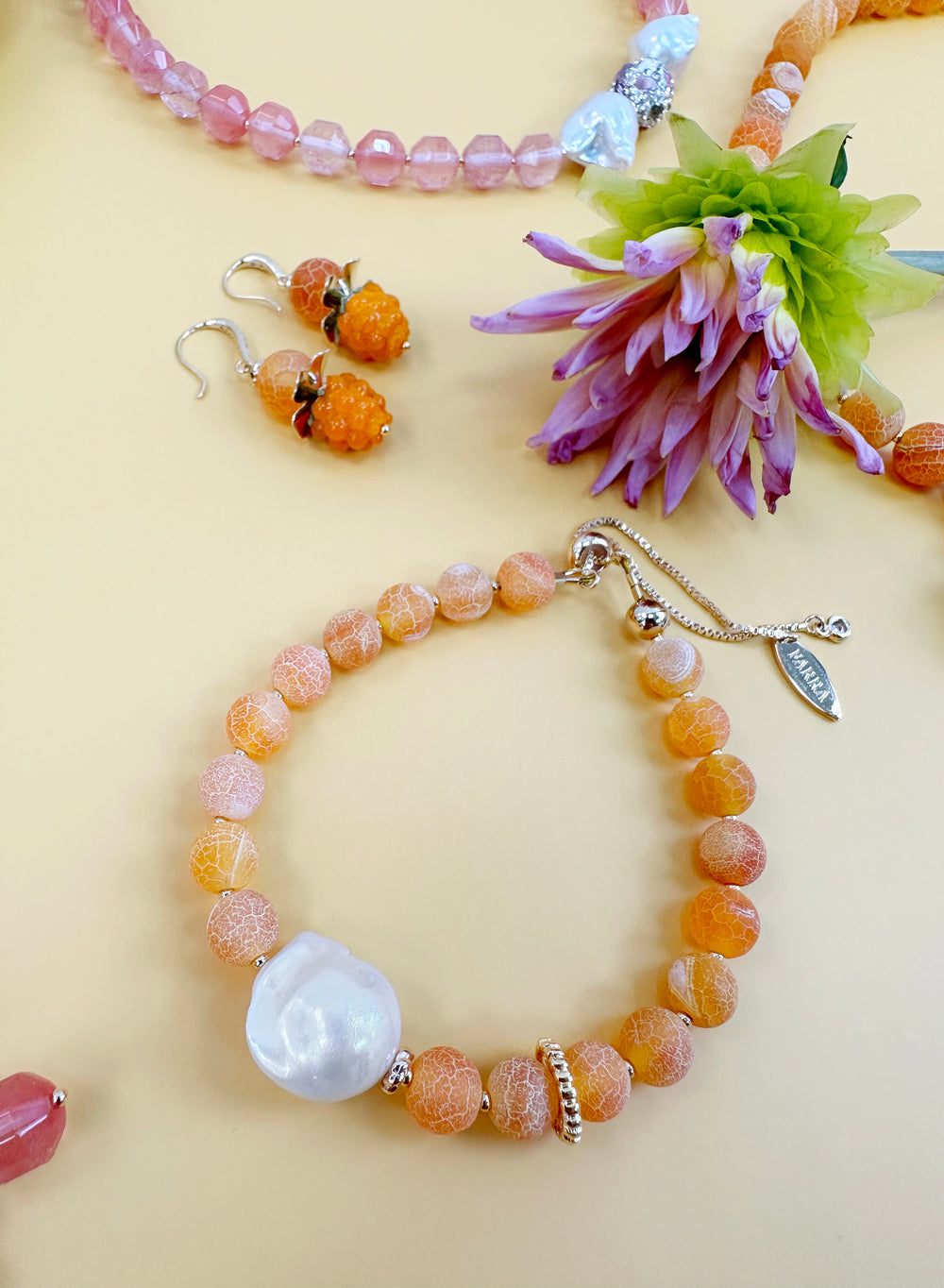 Agate Bracelet With Baroque Pearl Bracelet JB004 - FARRA