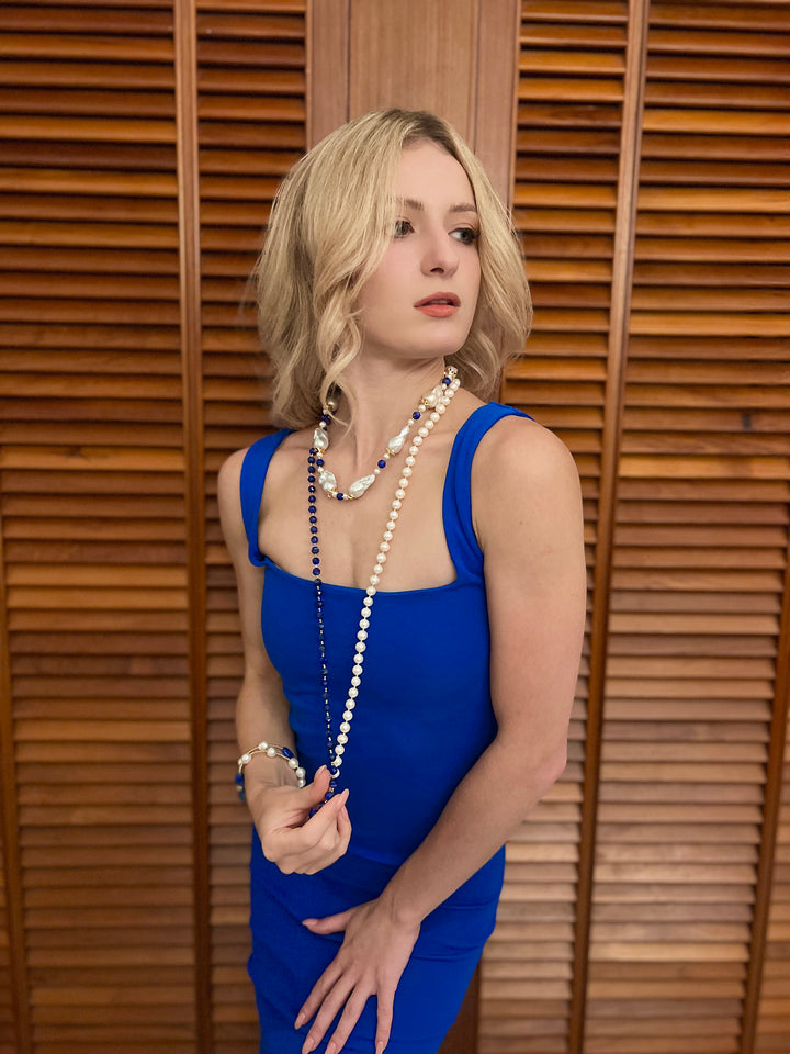 Lapis & Freshwater Pearls Versatile Necklace HN001 - FARRA
