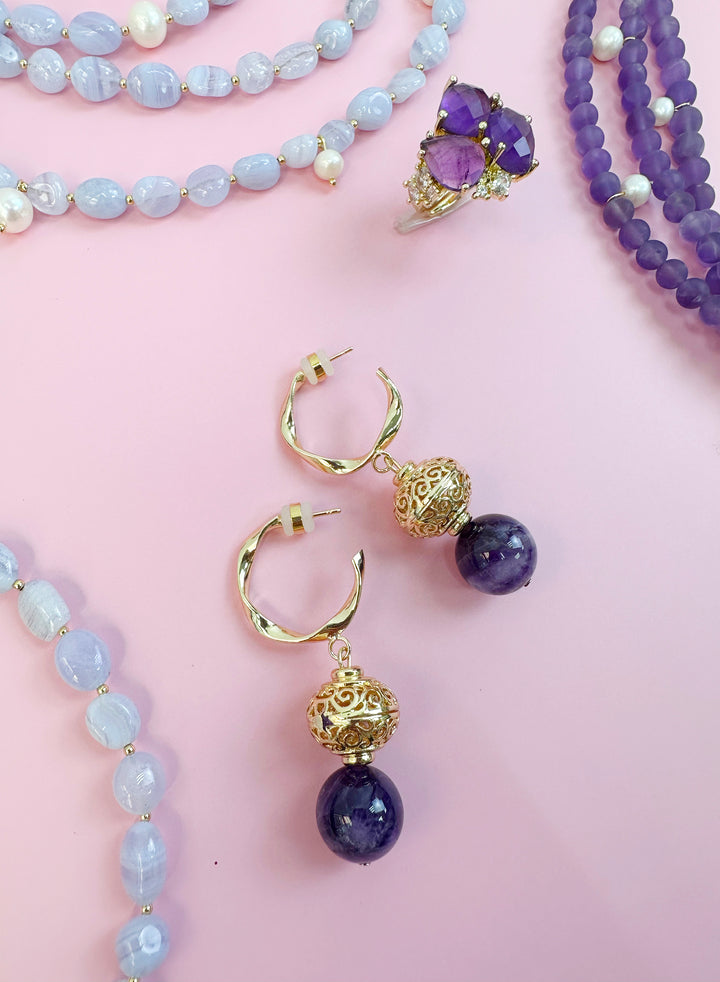 Antique Style Amethyst Hoop Earrings JE027 - FARRA