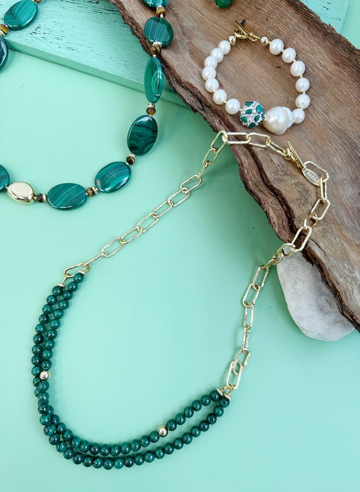 Malachite Double Layers Chain Minimalist Necklace JN052 - FARRA