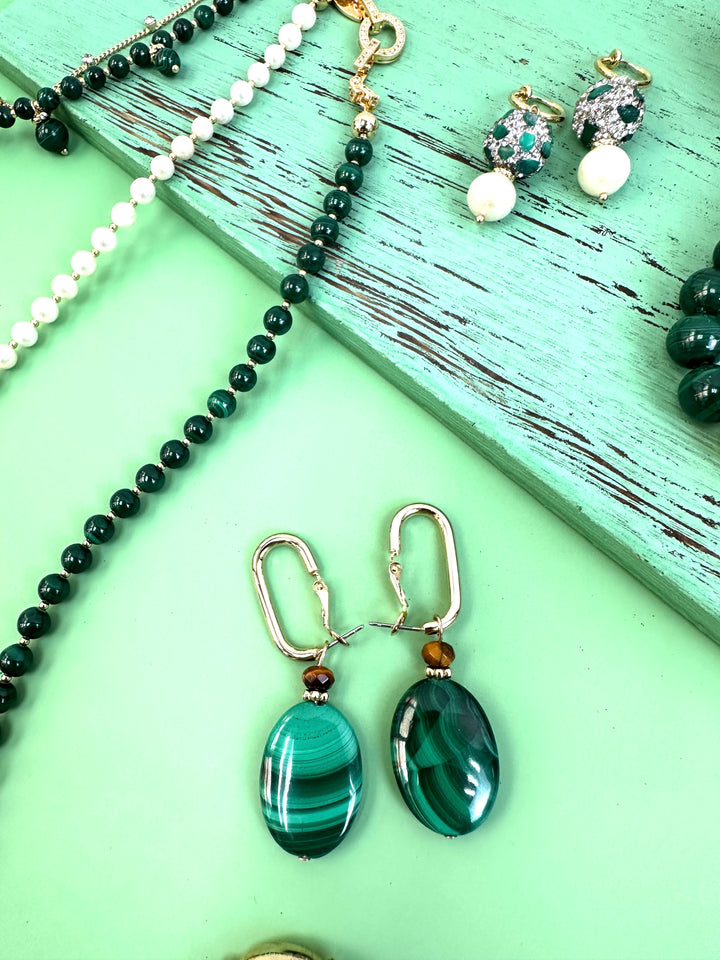 Oval Malachite Dangle Earrings JE037 - FARRA