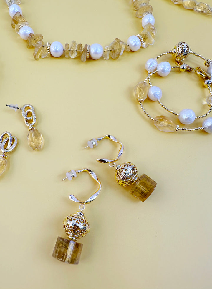 Vintage Style Citrine Dangle Hook Earrings JE013 - FARRA