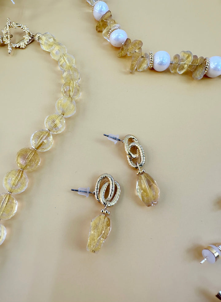 Faceted Citrine Chain Earrings JE012 - FARRA