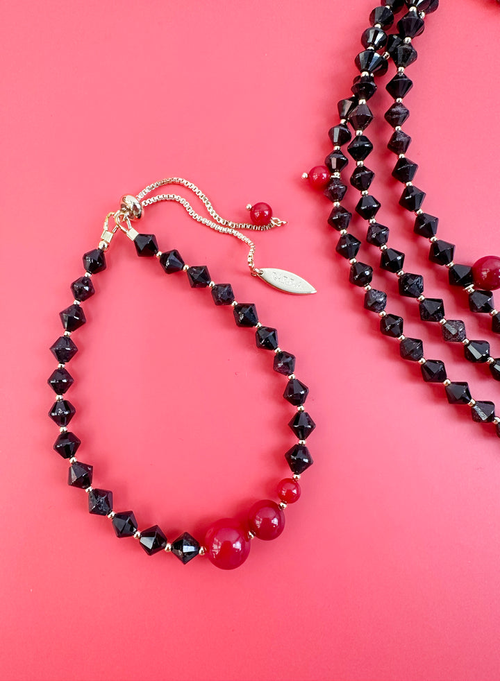 Natural Garnet with Red Coral Adjustable Bracelet JB002 - FARRA