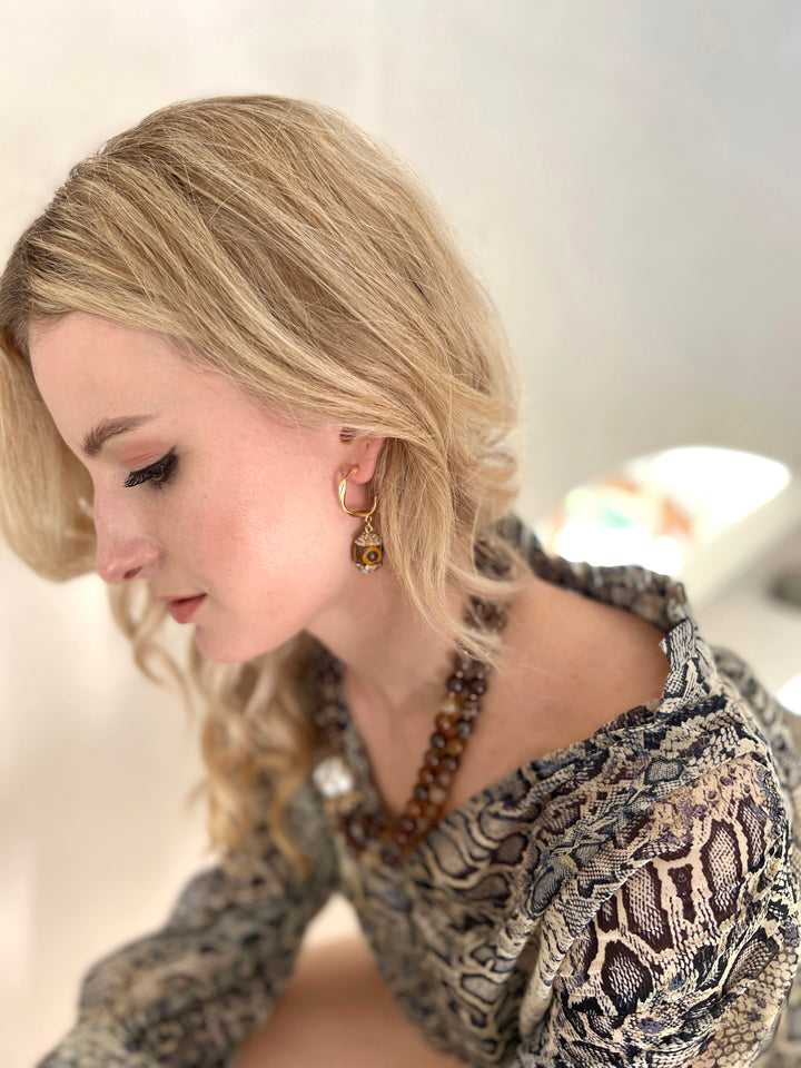 Brown Agate With Baroque Pearls Double Layers Necklace HN017 - FARRA
