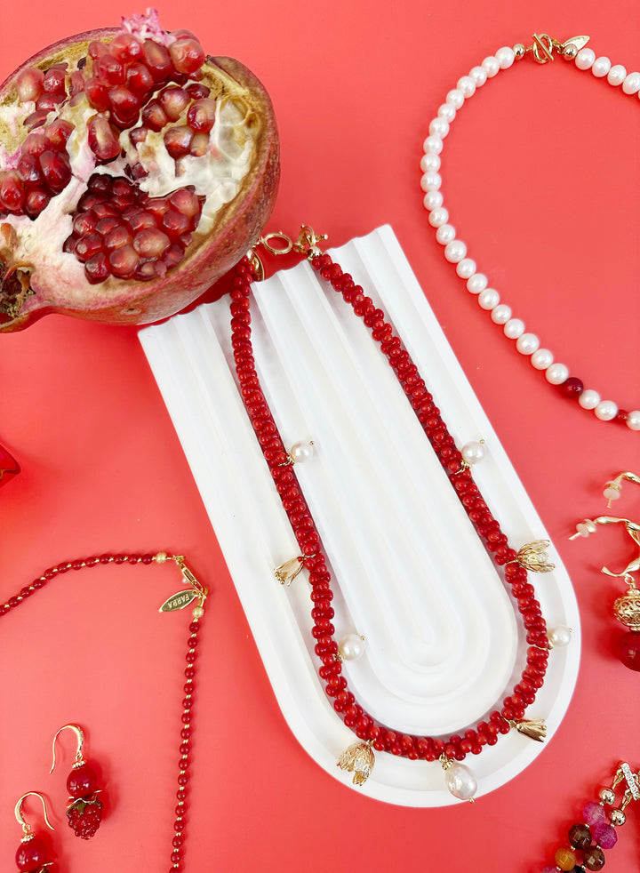 Peanut Shaped Red Coral Necklace JN001 - FARRA