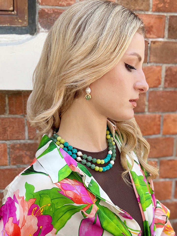 Irregular Pearls With Green Aventurine Dangle Earrings HE010 - FARRA