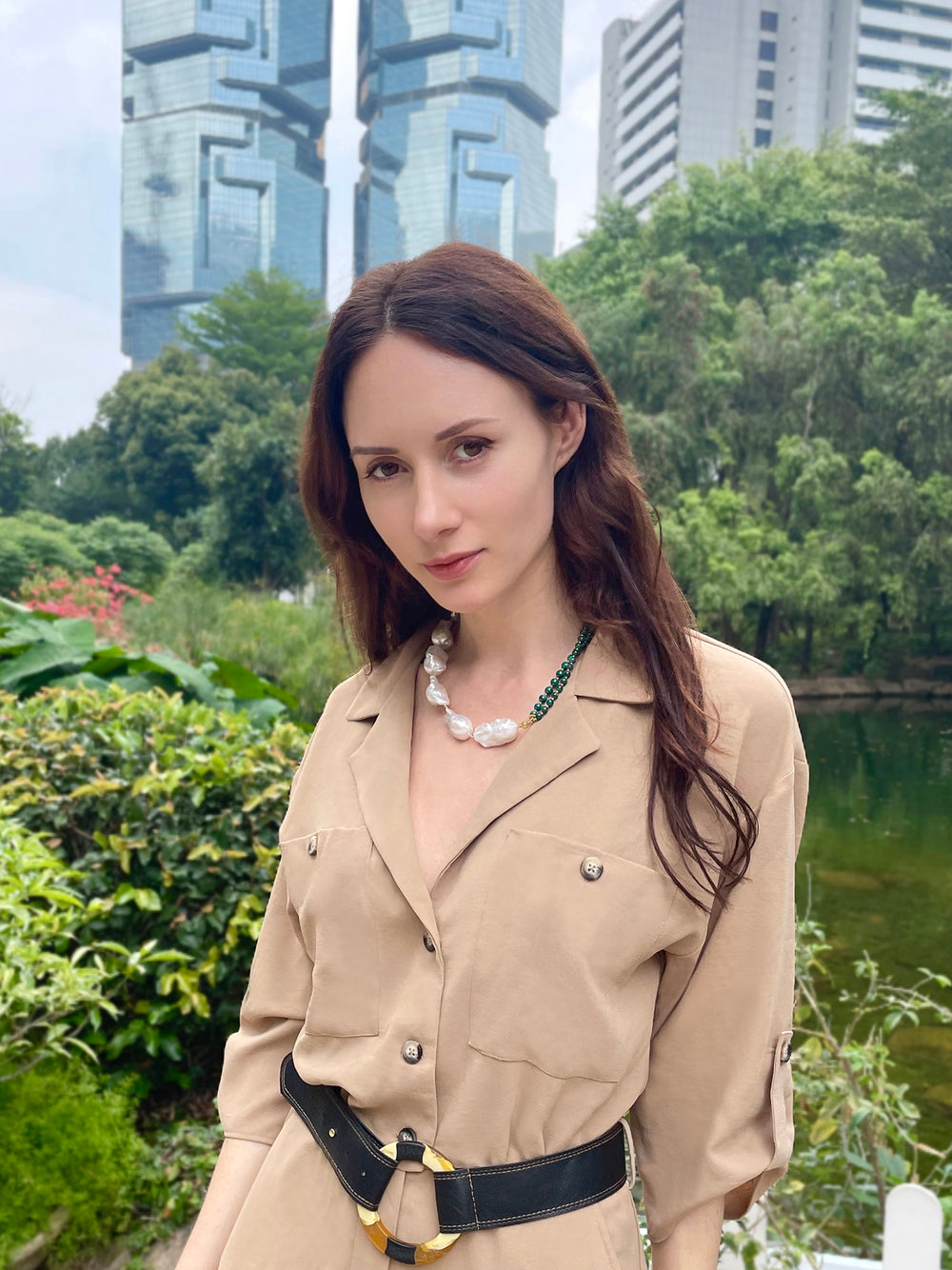 Malachite With Baroque Asymmetric Necklace GN013 - FARRA