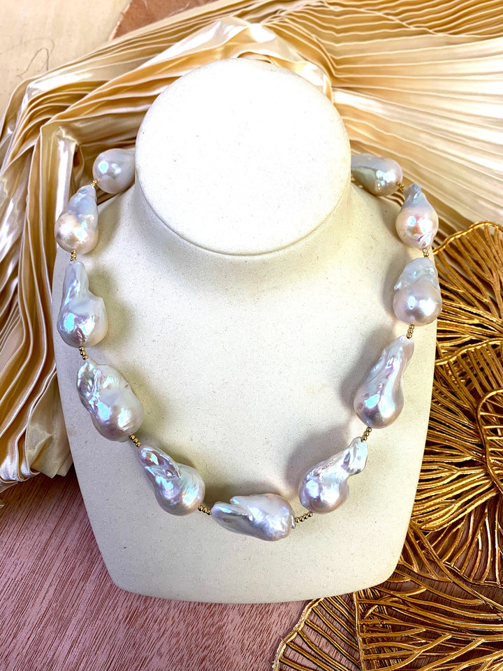 Baroque Pearls With Rhinestone Bordered Turquoise Charm Necklace EN012 - FARRA