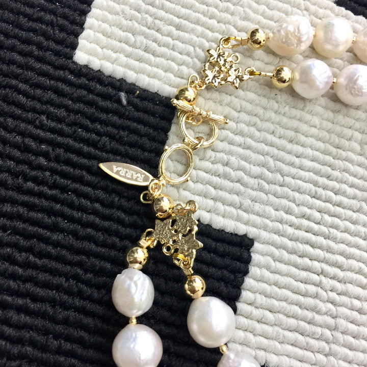 Irregular double layers white Freshwater pearls necklace IN013 - FARRA