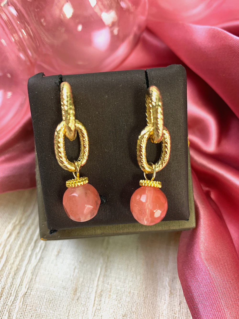 Watermelon Quartz Chain Earrings GE001 - FARRA