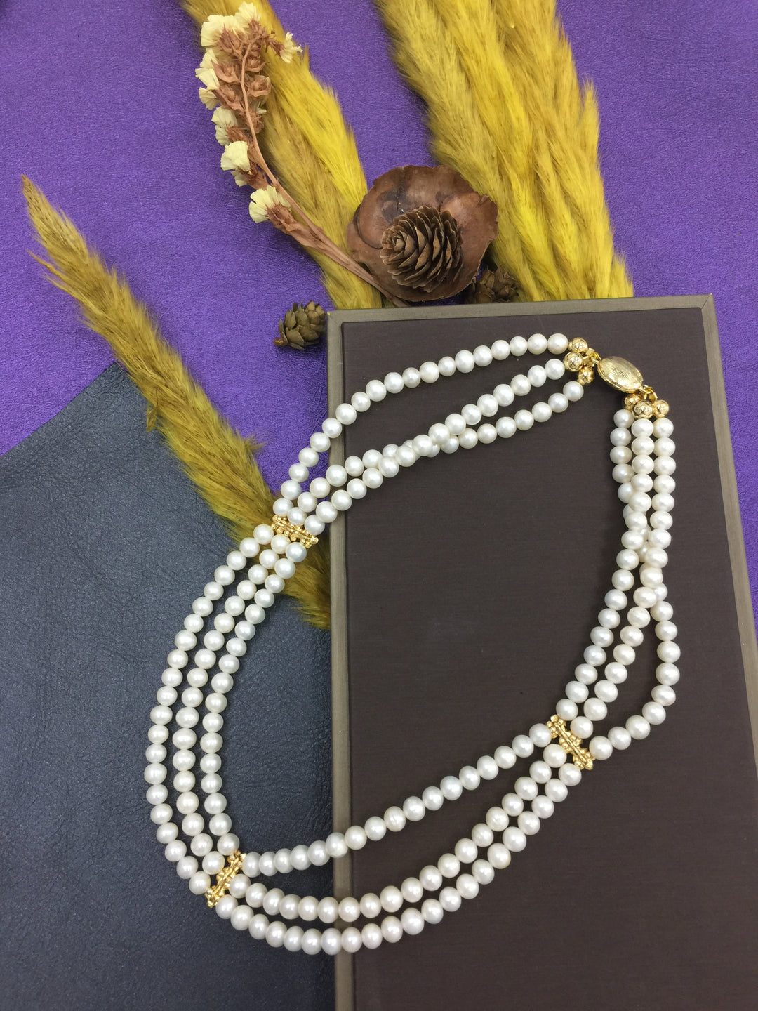 Freshwater Pearls Triple Strands Classic Necklace AN051 - FARRA