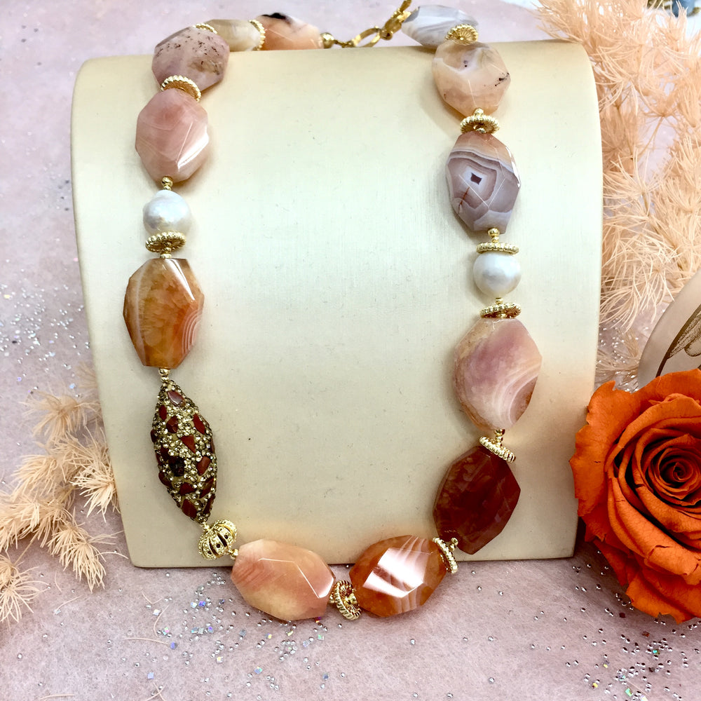 Orange Nugget Agate Chunky Necklace AN004 - FARRA