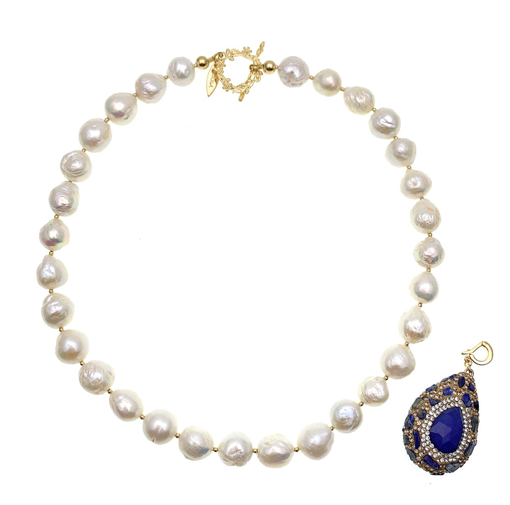 Freshwater Pearls With Removable Jasper Charm Short Necklace FN011 - FARRA