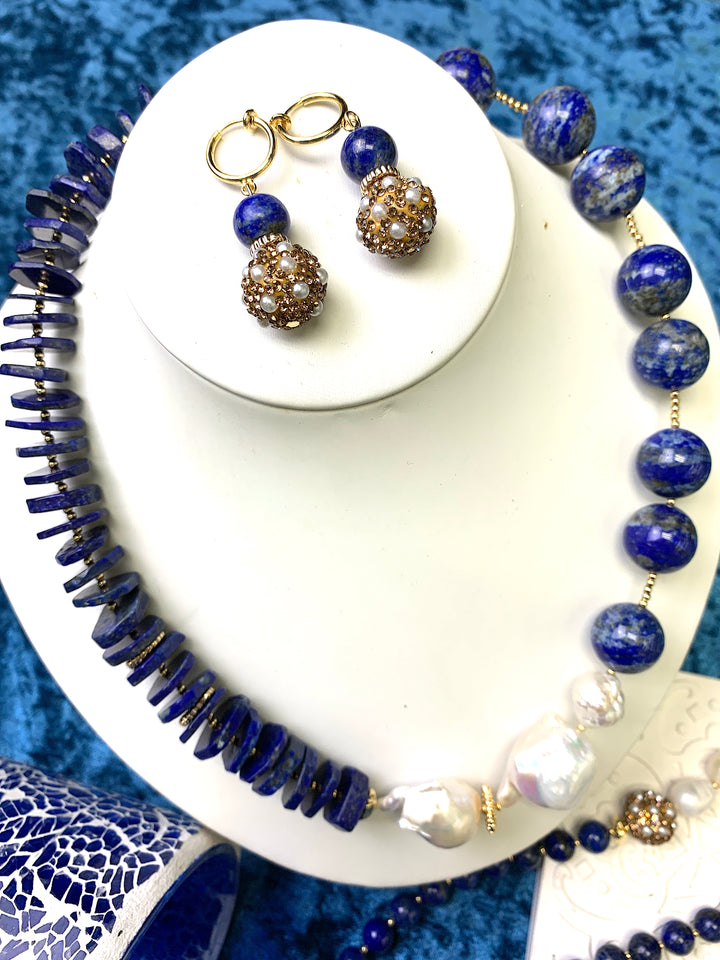 Lapis With Baroque Pearls Stylish Necklace FN009 - FARRA