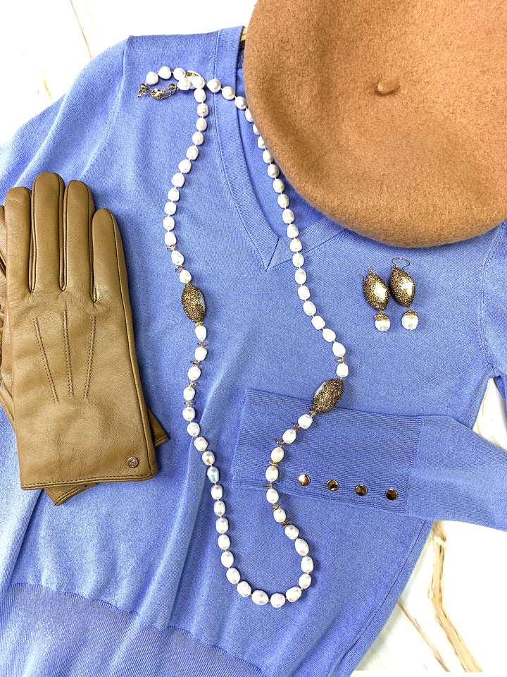 Freshwater Pearls With Crystals & Rhinestone Two Ways Necklace FN035 - FARRA