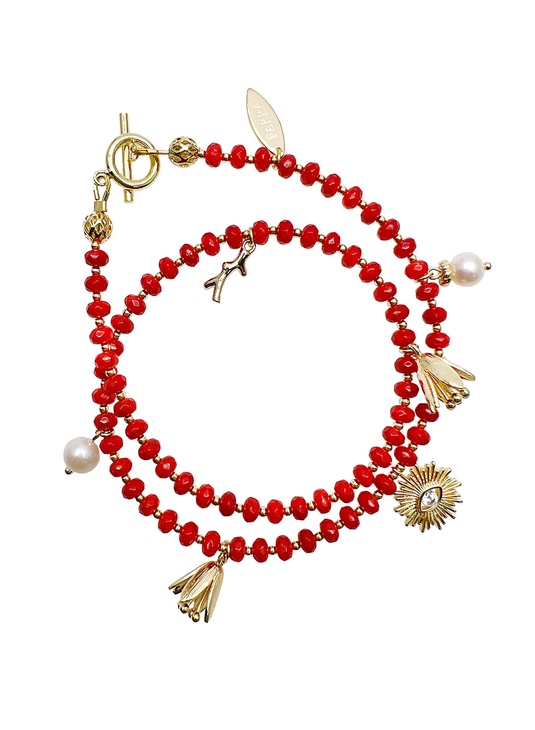 Double Layer Coral with Evil Eye Charm Bracelet/Choker JB001 - FARRA