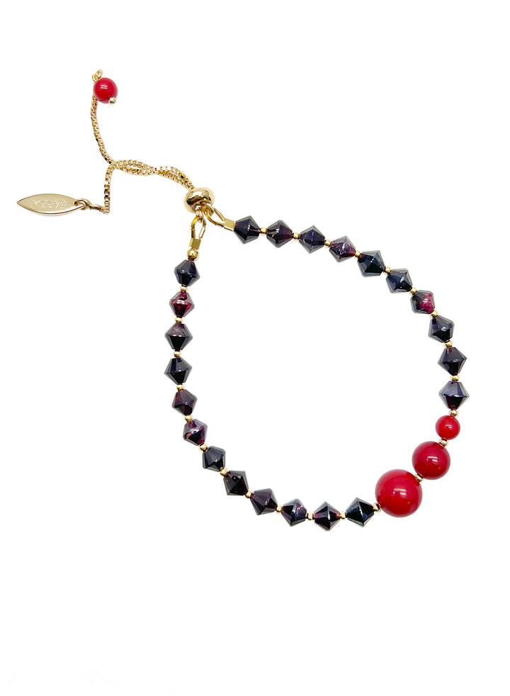 Natural Garnet with Red Coral Adjustable Bracelet JB002 - FARRA