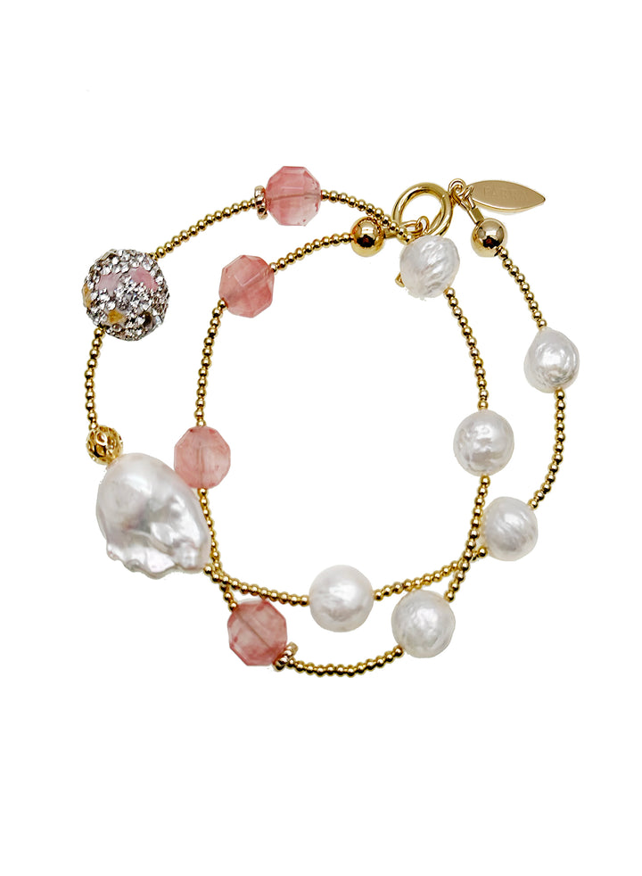 Watermelon Quartz & Freshwater Pearls Bracelet JB003 - FARRA