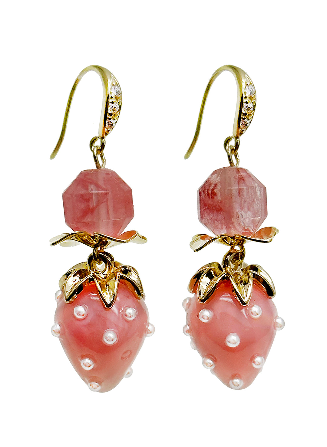 Watermelon Quartz With Strawberry Glass Dangle Earrings JE009 - FARRA